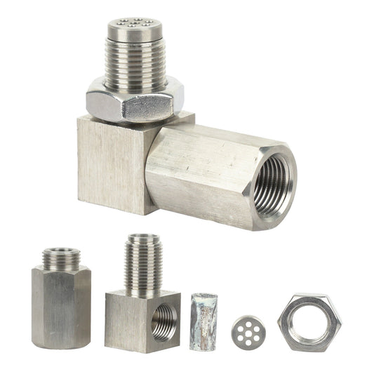 Adaptador de sensor de O2 CEL de 90 grados M18 x 1,5 de ajuste universal con minicat Fix P0420 Eliminador de luz de verificación del motor Champoo 
