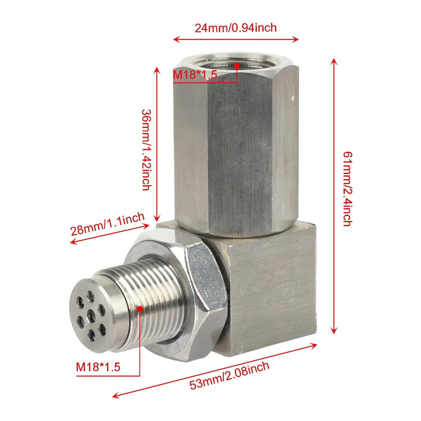 Adaptador de sensor de O2 CEL de 90 grados M18 x 1,5 de ajuste universal con minicat Fix P0420 Eliminador de luz de verificación del motor Champoo 