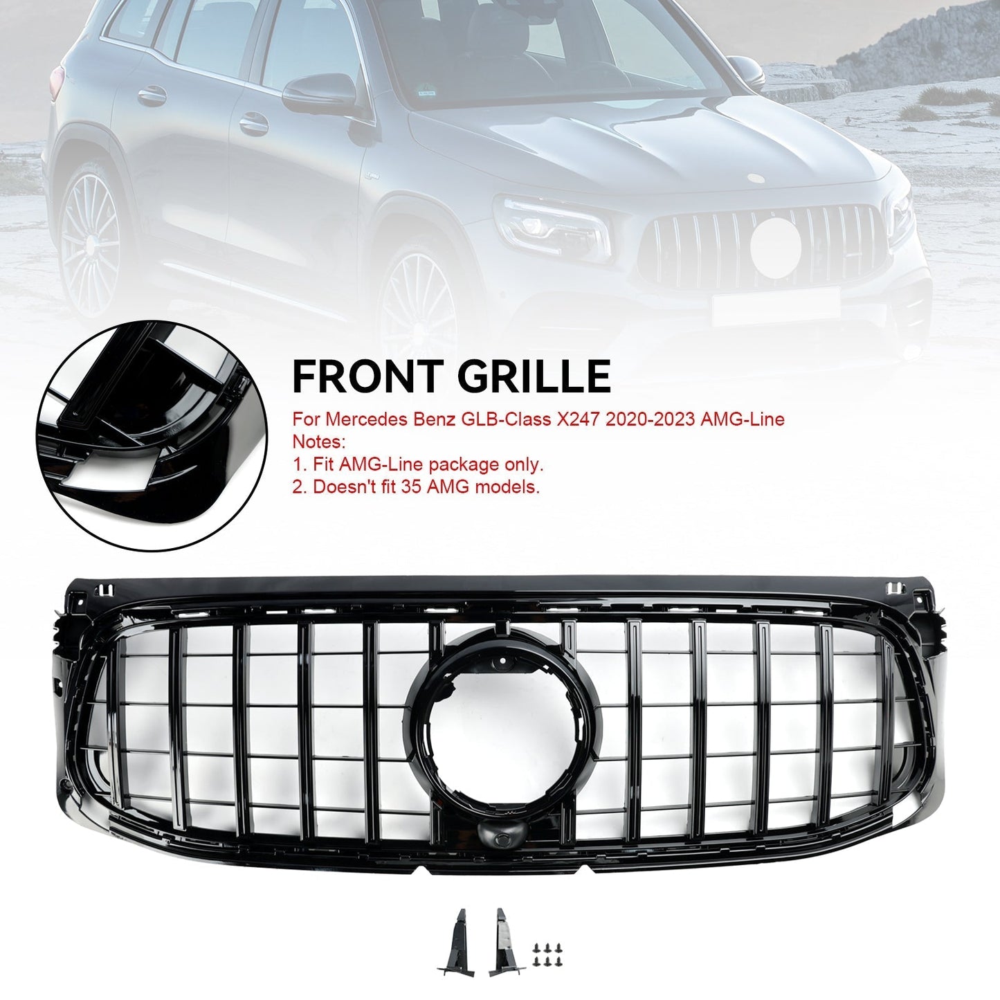Mercedes 2020-2023 Benz GLB X247 AMG-Line Gloss Black Front Bumper Grill