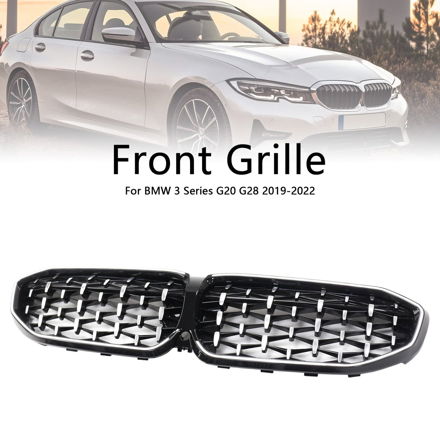 2019-2022 Chorme Diamond Kidney Grille Grill 51138072085 Fit BMW 3 Series G20