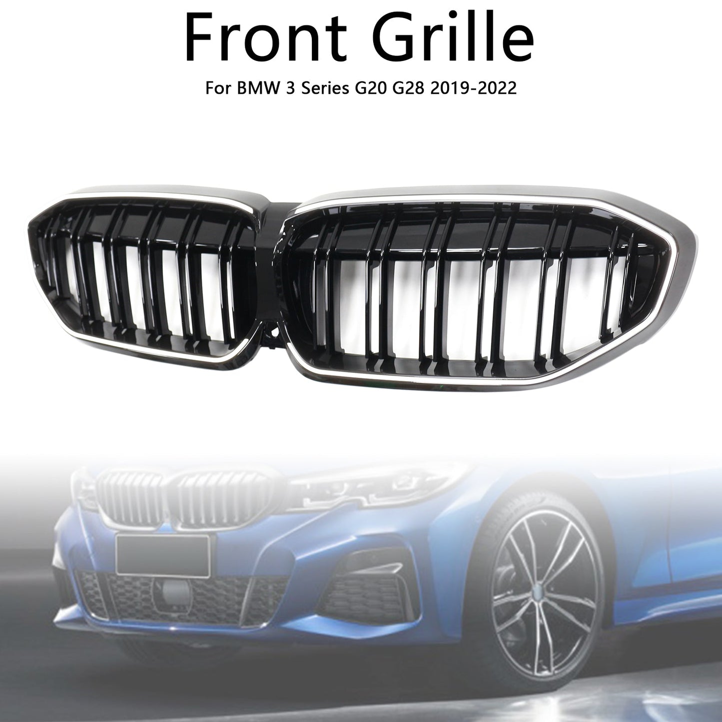 2019-2022 Double Slat Black Kidney Grille 51138072085 Fit BMW 3 Series G20
