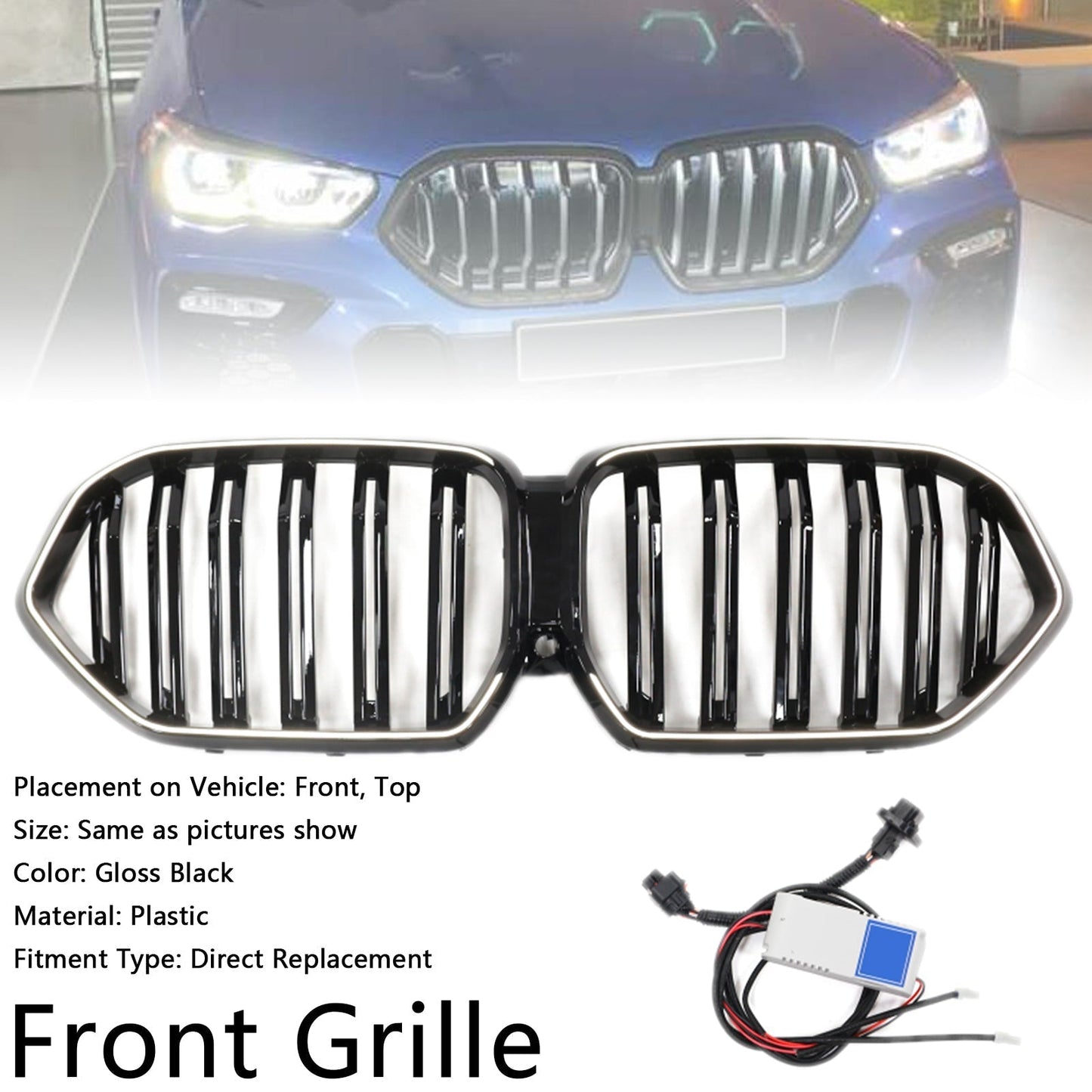 2020-2022 BMW X6 G06 M50i Gloss Black Front Bumper Grille W/Camera Hole