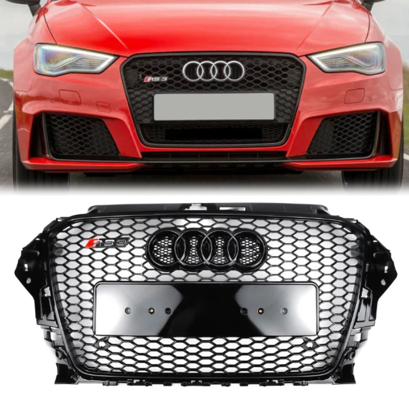 2013-2016 Audi A3 S3 Front Hood Bumper Replacement RS3 Style Black Honeycomb Grille