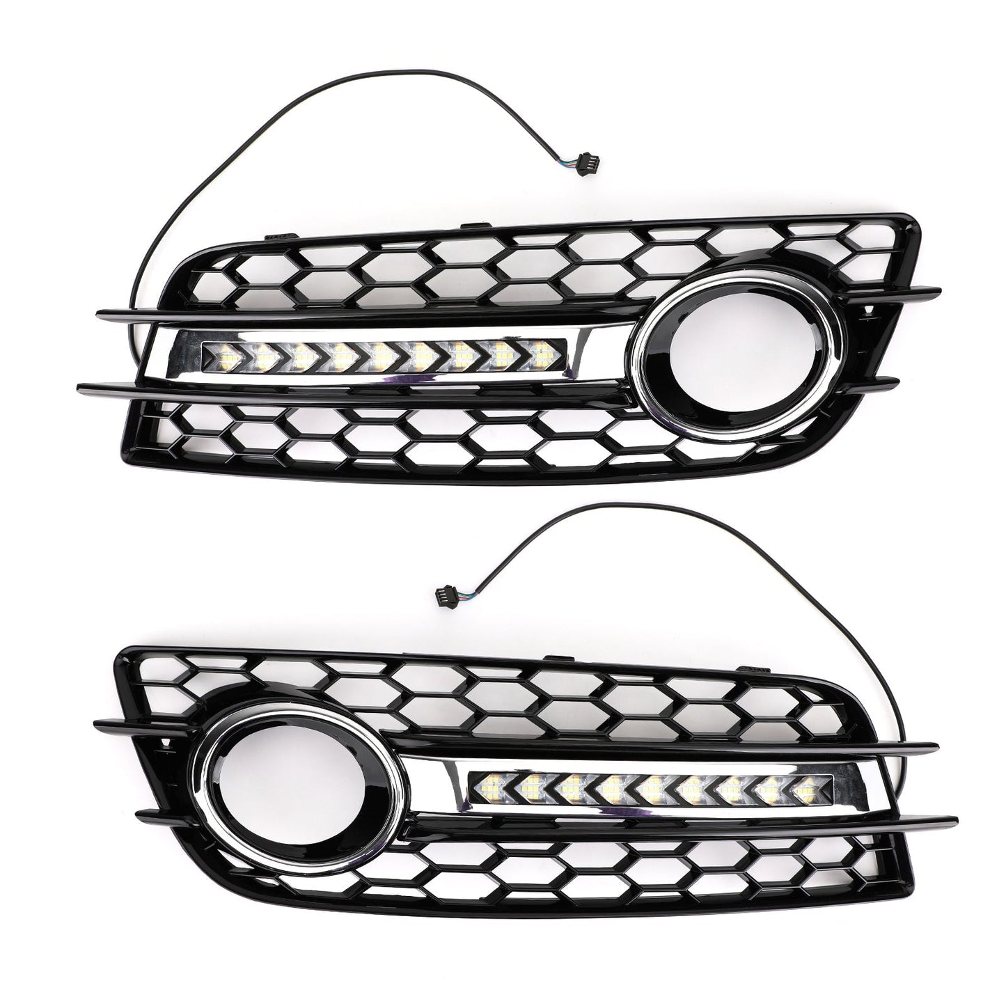 Audi 2008-2012 A4 S-Line S4 LED Fog Light Grill Chrome Ring Bumper