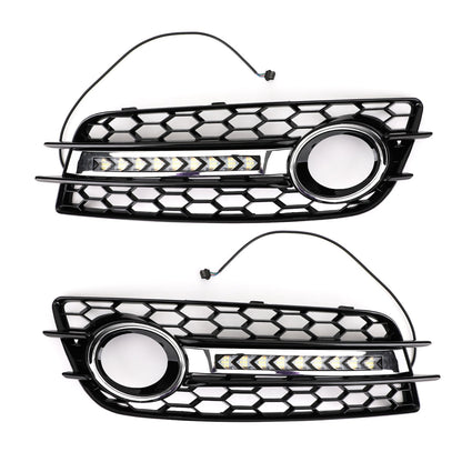 Audi 2008-2012 A4 S-Line S4 LED Fog Light Grill Chrome Ring Bumper