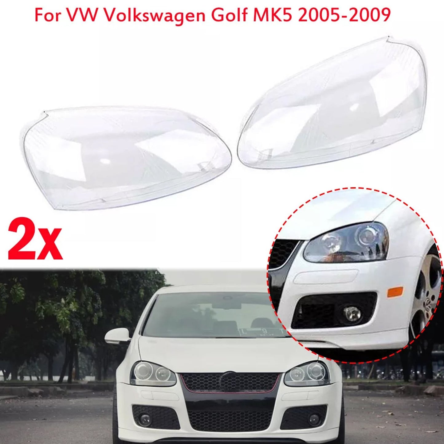 Lot de 2 lentilles de phare avant transparentes pour Volkswagen R32 2008 (1K6941005S, 1K6941006S)