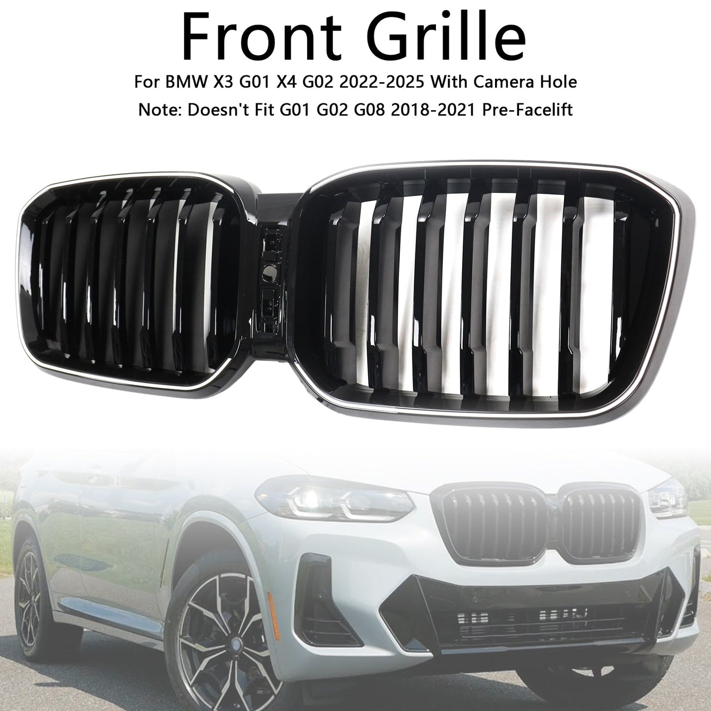 2022-2025 BMW X3 G01 X4 G02 Glossy Black Front Bumper Kidney Grille