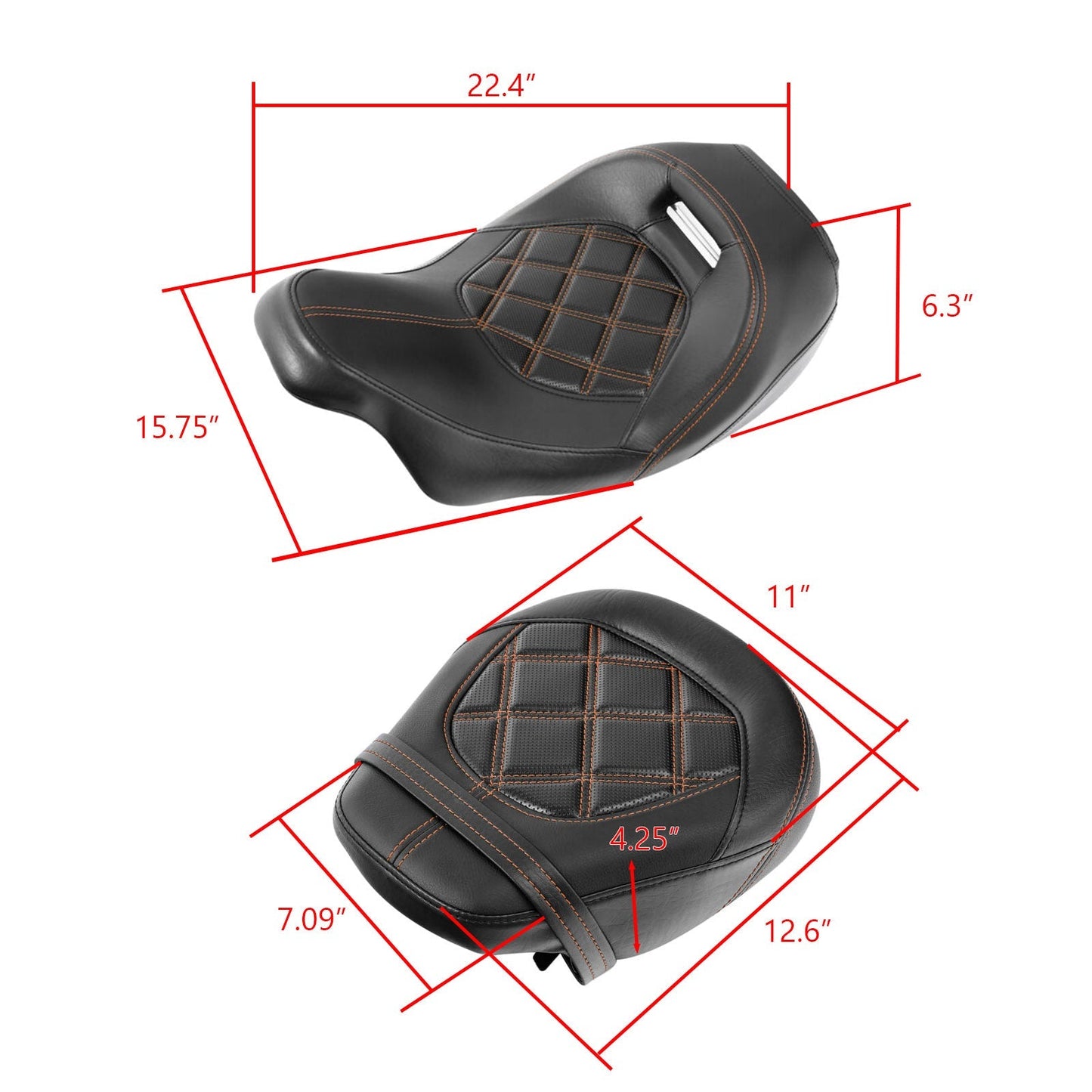 Siège conducteur et passager orange pour Harley Touring CVO Road Glide Fltr 2009-2021
