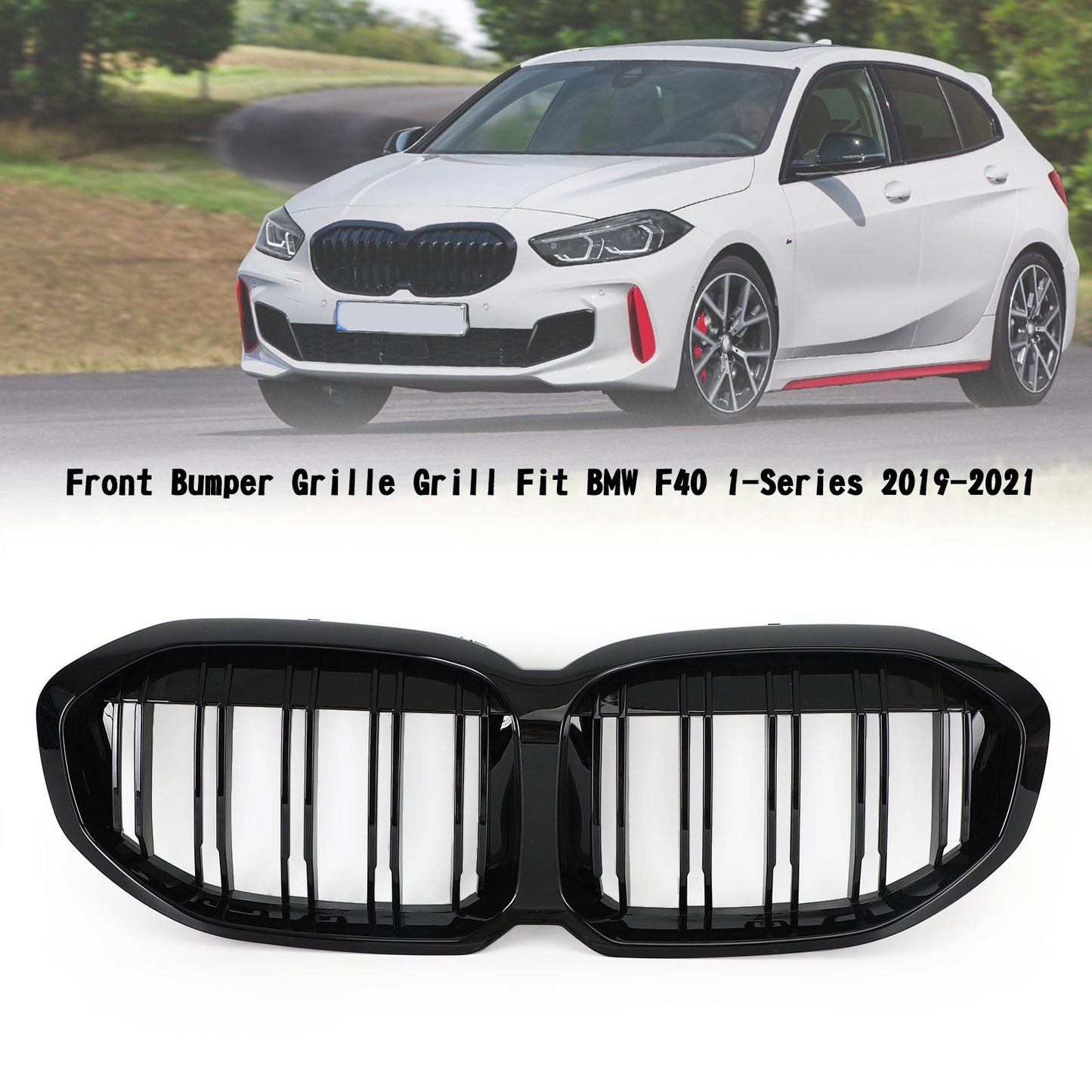 2019-2023 BMW F40 118i 120i M135i 1-Series Front Replacement Hood Grill Gloss Black Grille
