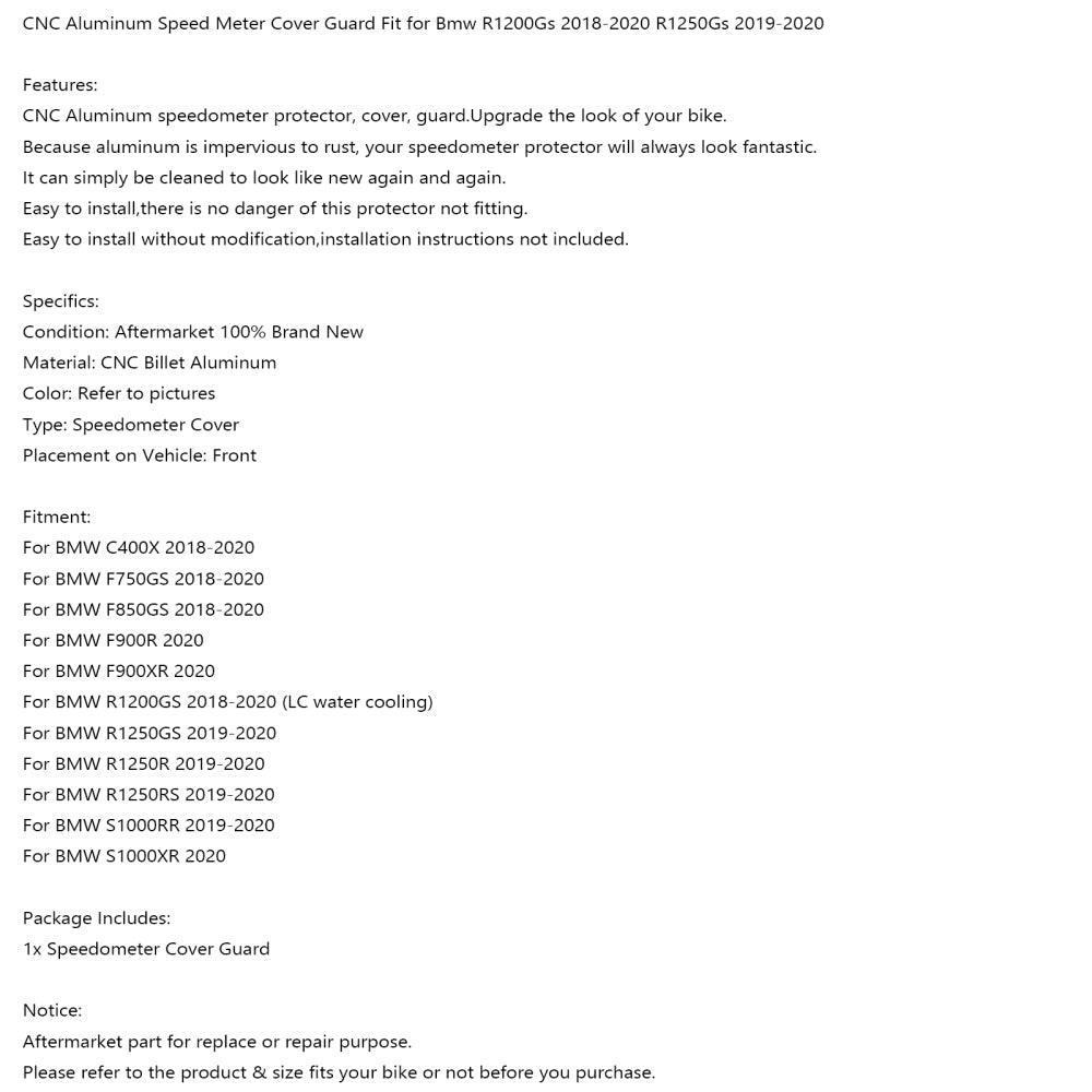 Cubierta protectora de aluminio para velocímetro, color negro, compatible con BMW R1200 Gs 18-20 R1250 Gs 19-20, color rojo