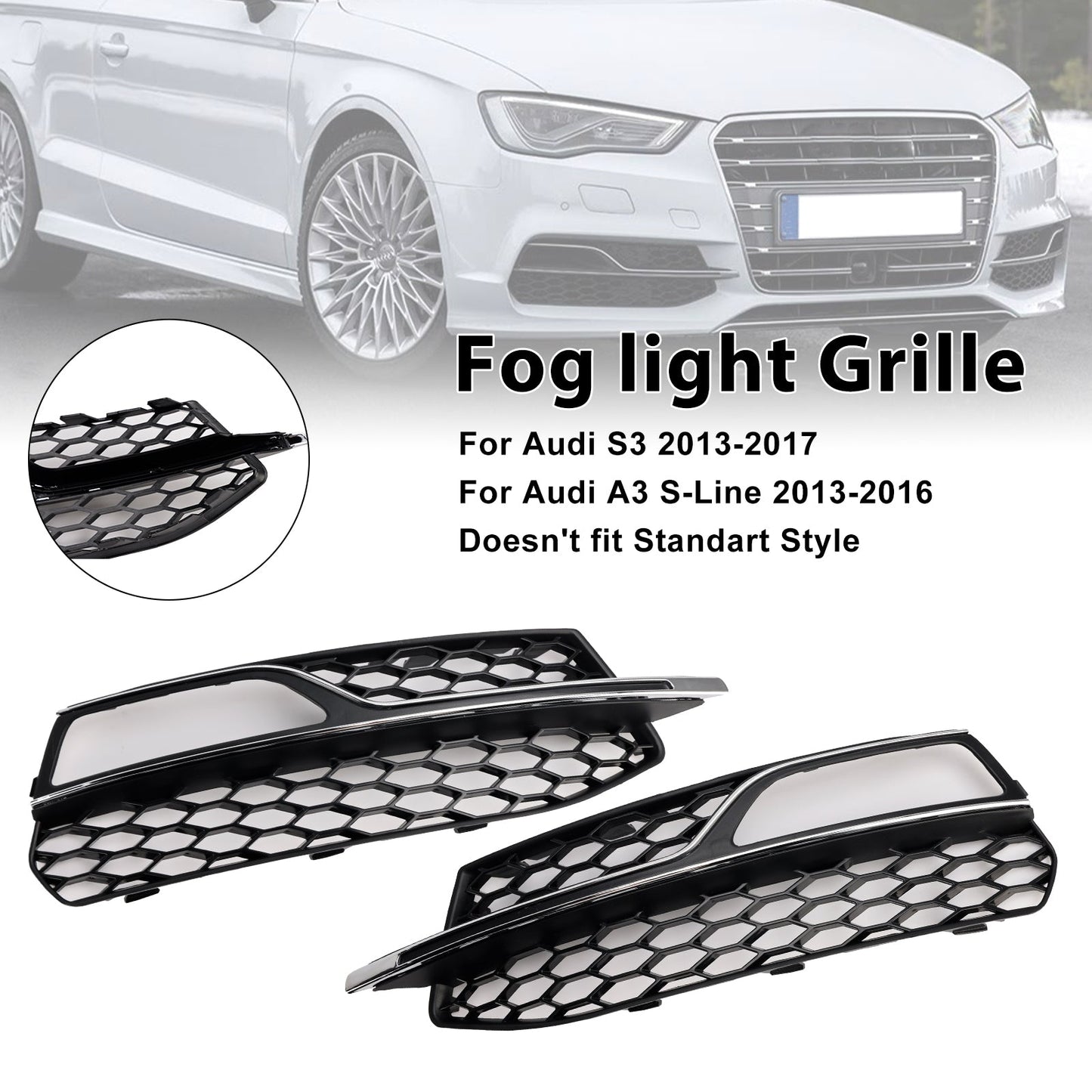 2013-2016 Audi A3 S-Line Front Lower Bumper Fog Light Cover Grille 8V3807681G 8V3807682G