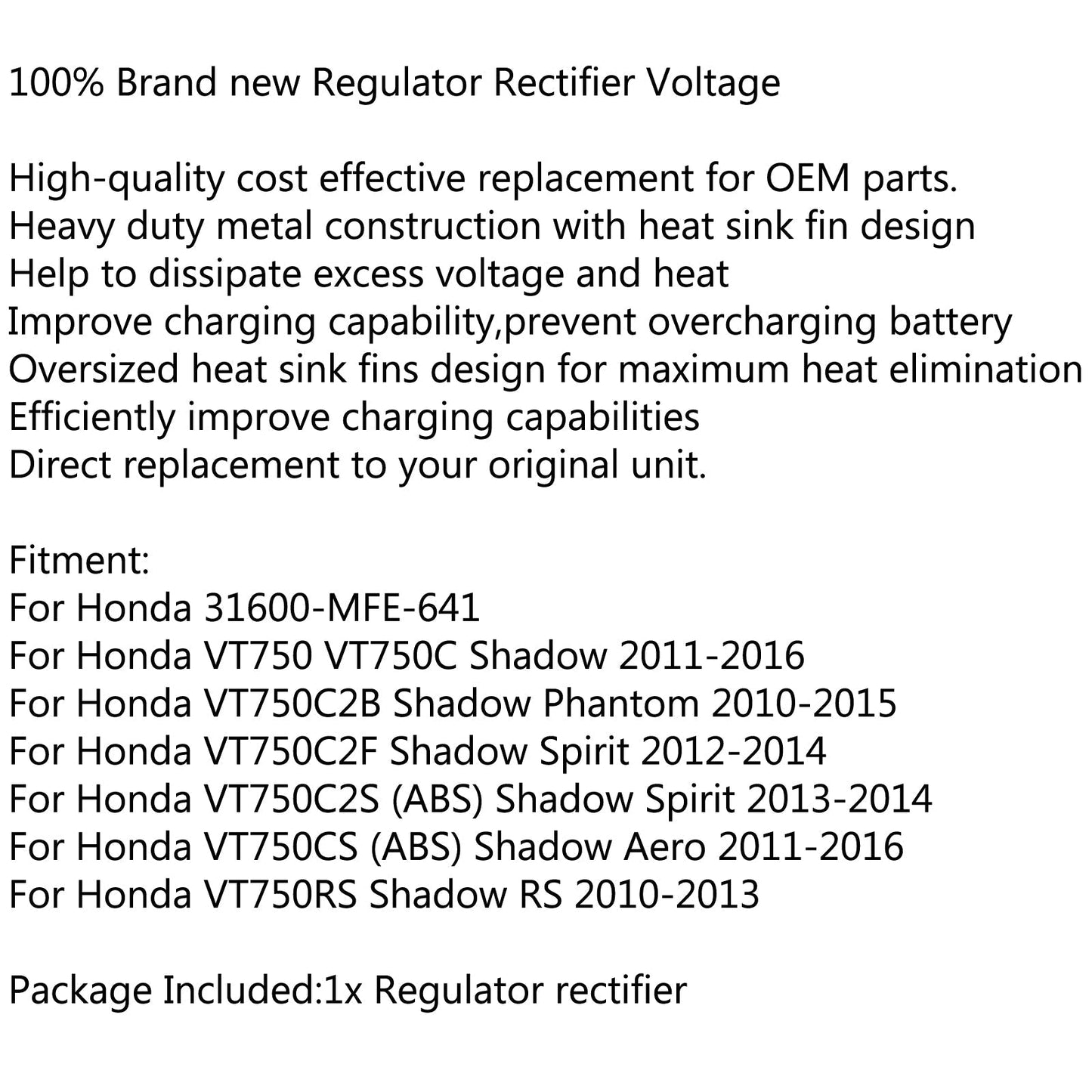 Voltage Regulator Rectifier For Honda 31600-MFE-641 VT750 VT750C Shadow RS