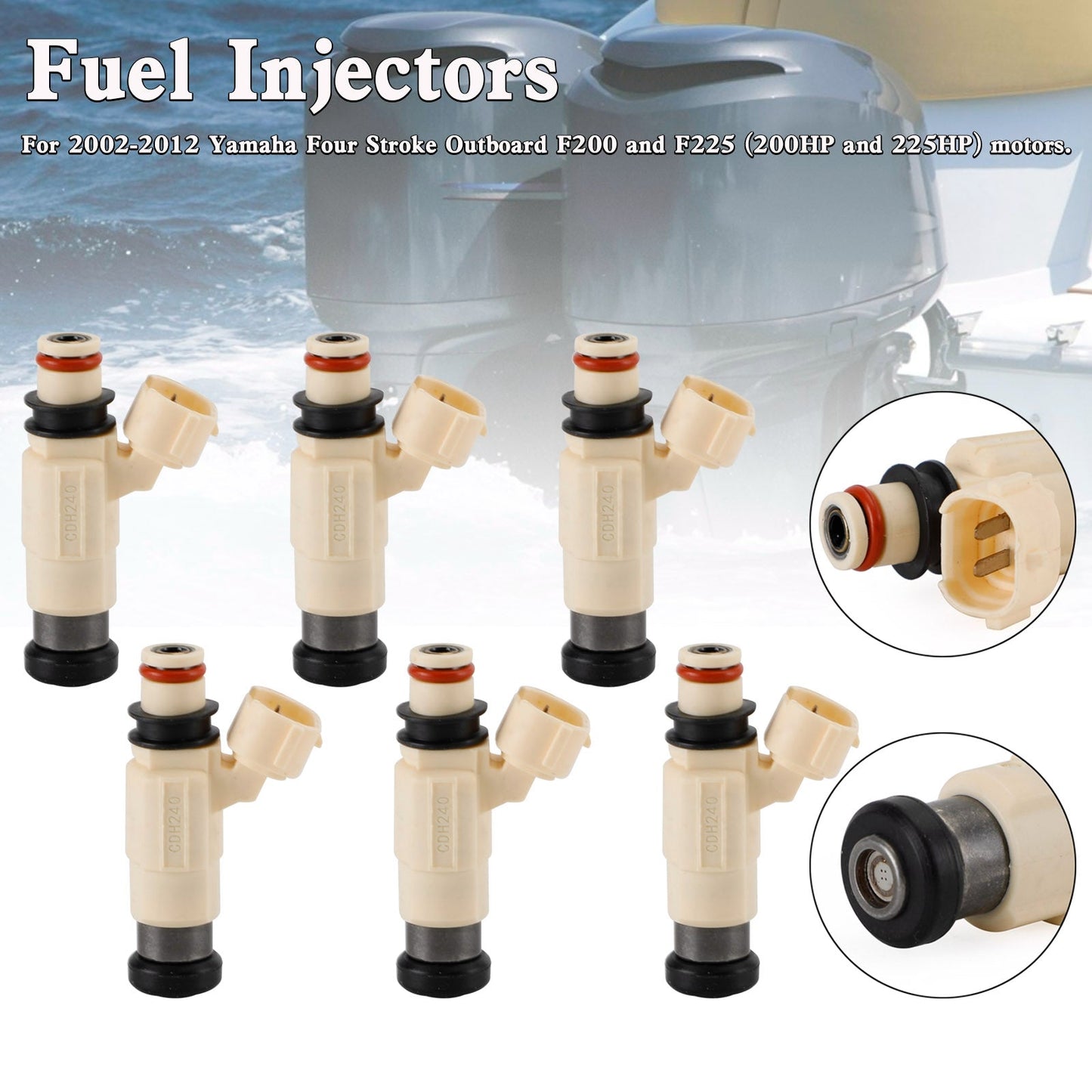 6 inyectores de combustible CDH-240 69J-13761-00-00 para motores fueraborda Yamaha F200 y F225