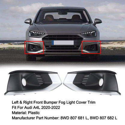 2020-2022 Audi A4L Left & Right Front Bumper Fog Light Grille Cover Trim 8WD807682L/1L