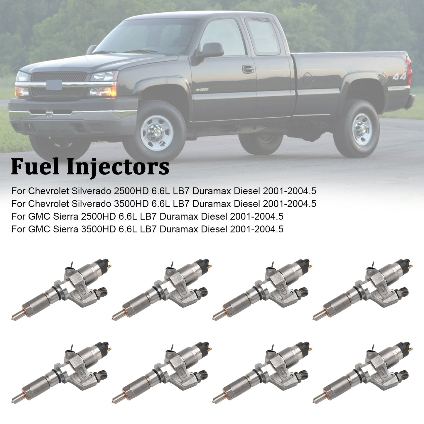 2001-2004.5 GMC Sierra 2500HD 3500HD 6.6L LB7 Duramax Diesel 8PCS Injecteurs de carburant 0445120008 0986435502 97208074