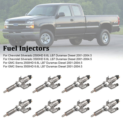 2001-2004.5 GMC Sierra 2500HD 3500HD 6.6L LB7 Duramax Diesel 8PCS Fuel Injectors 0445120008 0986435502 97208074