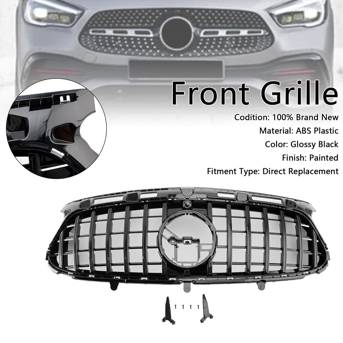 Mercedes Benz GLA AMG Line 2020-2023 Front Glossy Black Grill GTR Style Upper Bumper Panamericana Grille
