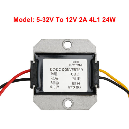Waterproof DC (5-32V) to 12V 2/3A Voltage Power Supply Converter Regulator, 5-32V To 12V 3A 4L1