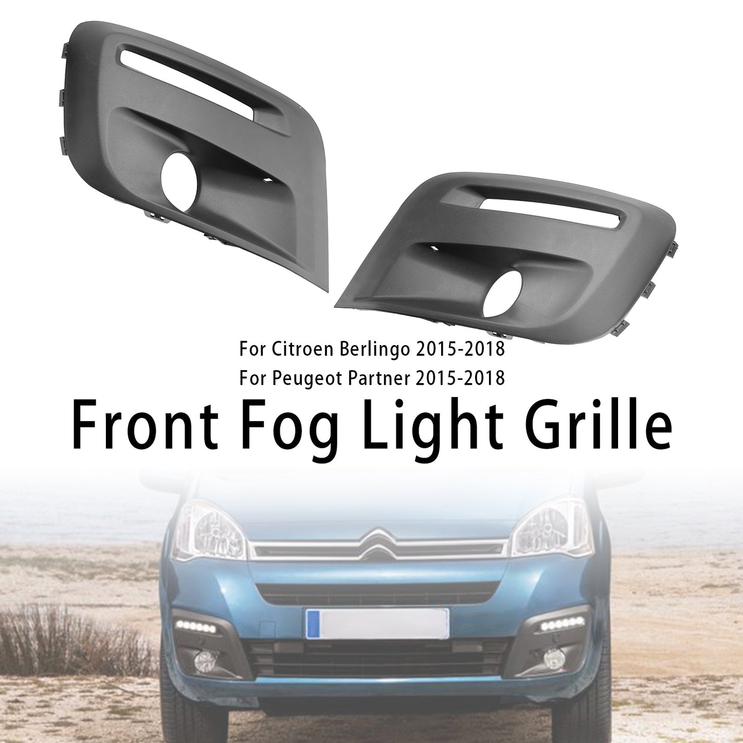 2015-2018 Peugeot Partner Front Bumper Foglight Grille Black Grill
