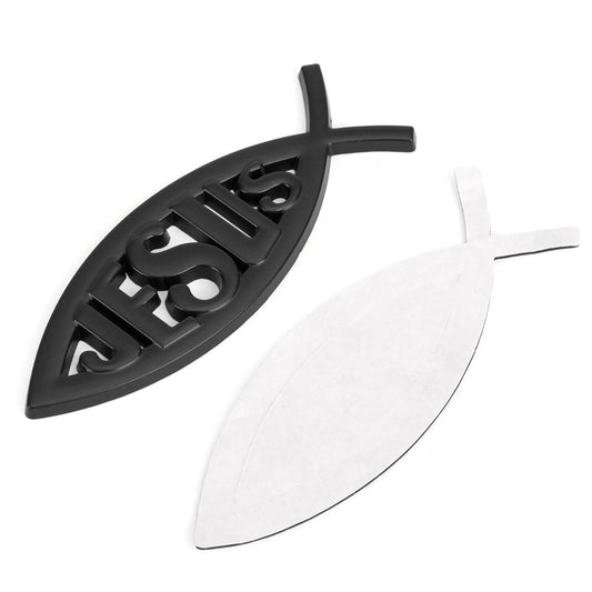 Autocollant 3D noir pour voiture, symbole chrétien de Jésus et de poisson, emblème religieux