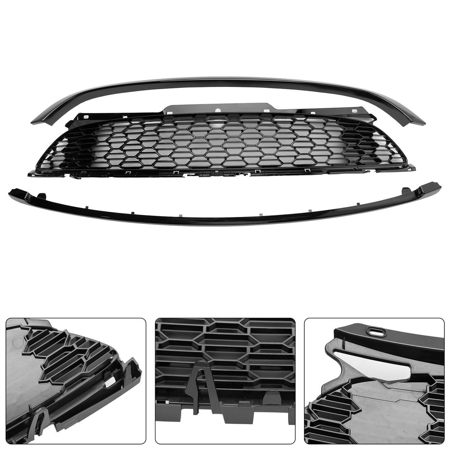 2007-2015 Mini Cooper S R55 R56 R57 R58 R59 JCW Style 3PCS Gloss Black Front Grill Replacement Grille