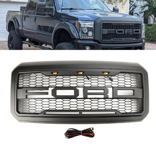Raptor Grill For 2011-2016 Ford 250 350 450 550 Super Duty Front Bumper Honeycomb Black Grille W/ LED & Letter