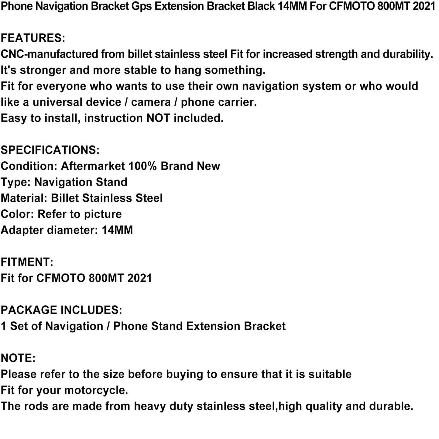 Gps Extension Bracket Phone Navi Bracket Black 14Mm Fits For Cfmoto 800Mt 2021