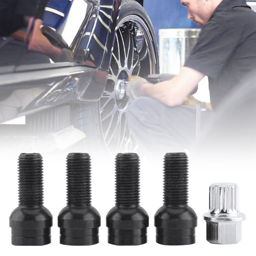 Juego de 4+1 pernos y tuercas de seguridad para ruedas de acero de 17 mm con llave para VW Golf Audi