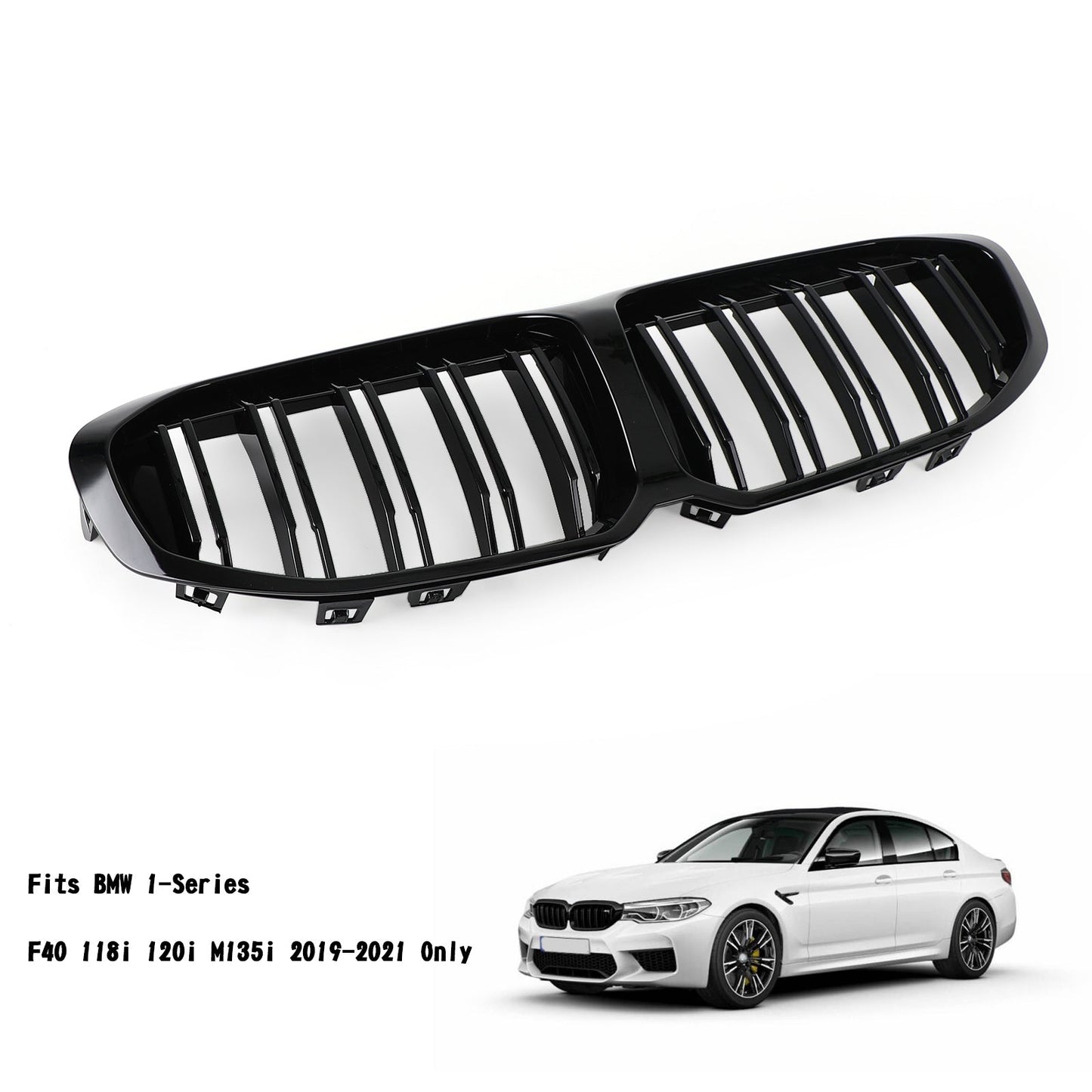 2019-2023 BMW F40 118i 120i M135i 1-Series Front Replacement Hood Grill Gloss Black Grille
