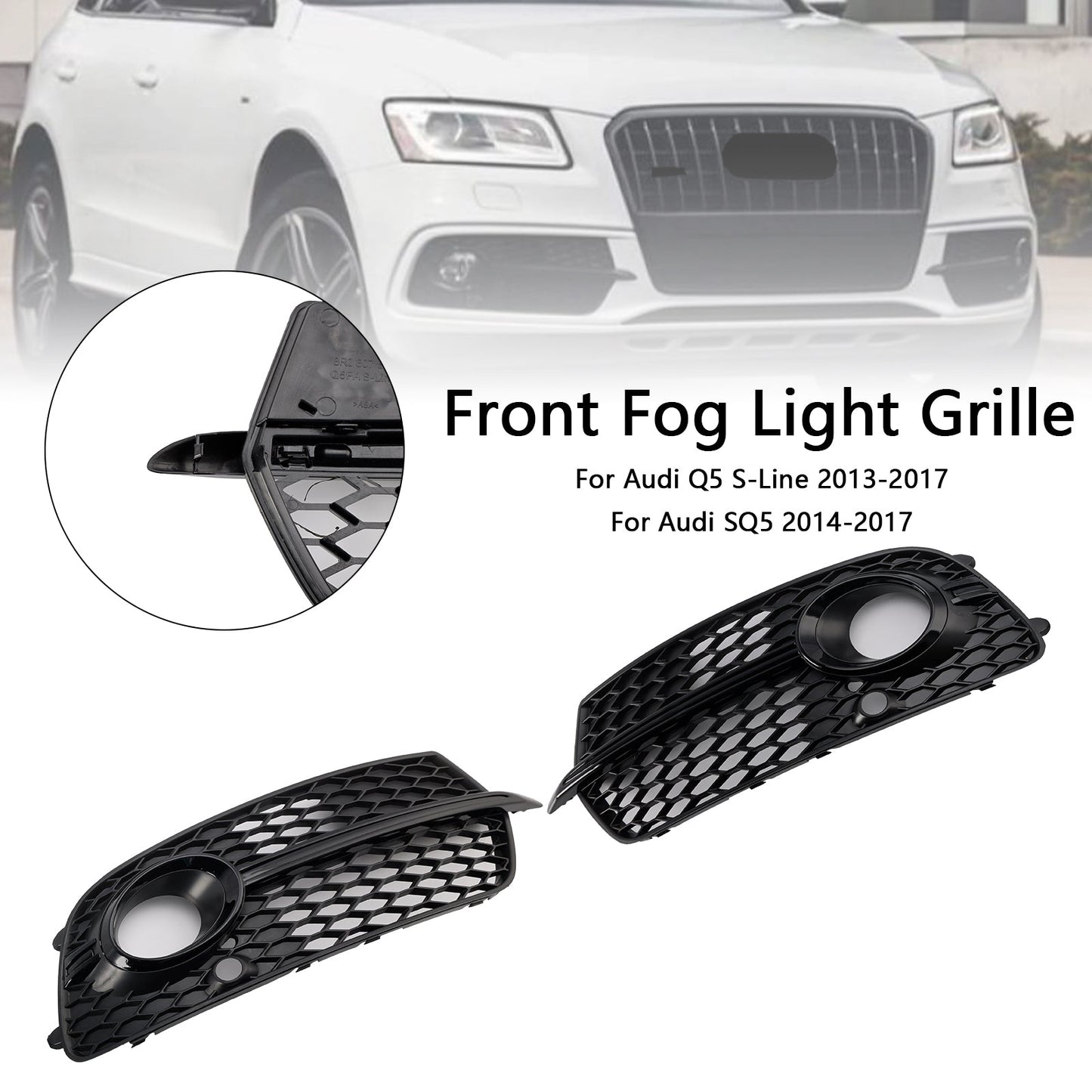 2013-2017 Front Bumper Fog Light Grill Grille Fit Audi Q5 S-Line SQ5 Black