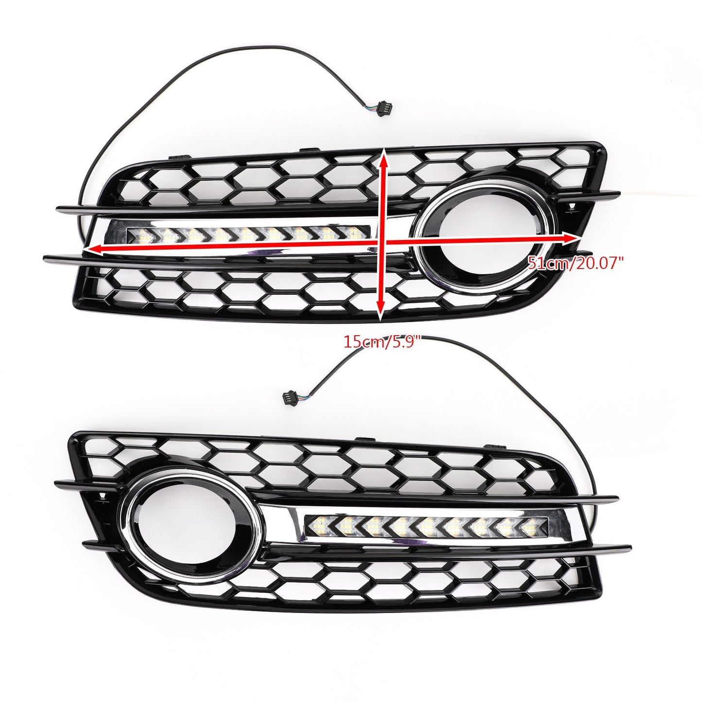 Audi 2008-2012 A4 S-Line S4 LED Fog Light Grill Chrome Ring Bumper