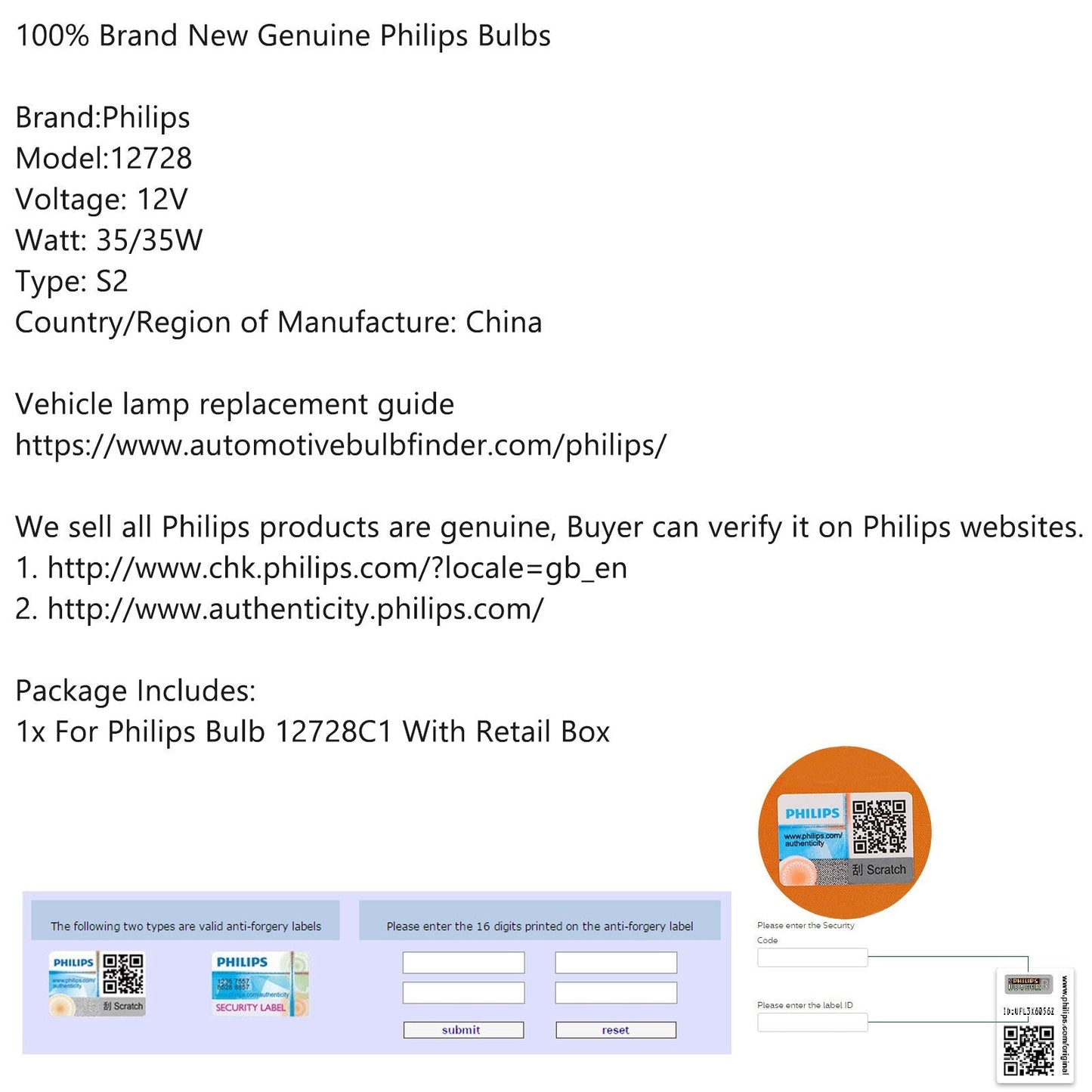 Ampoule de phare moto Philips 12728 Premium Vision S2 35/35 W BA20d +30 %