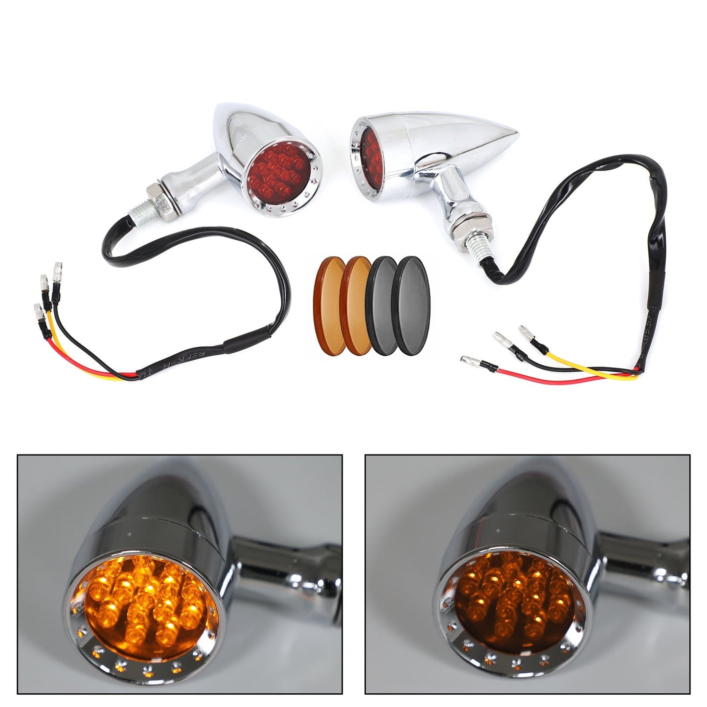 M10 Universal Moto Turn Signal Light Indicators Blinker Bullet L0 Chrome Assosary