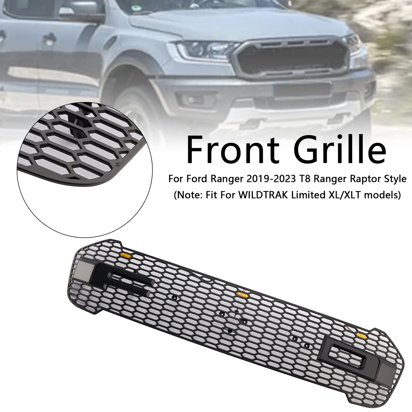 2019-2023 Raptor Style Front Bumper Grille Grill Fit Ford Ranger T8 W/LED