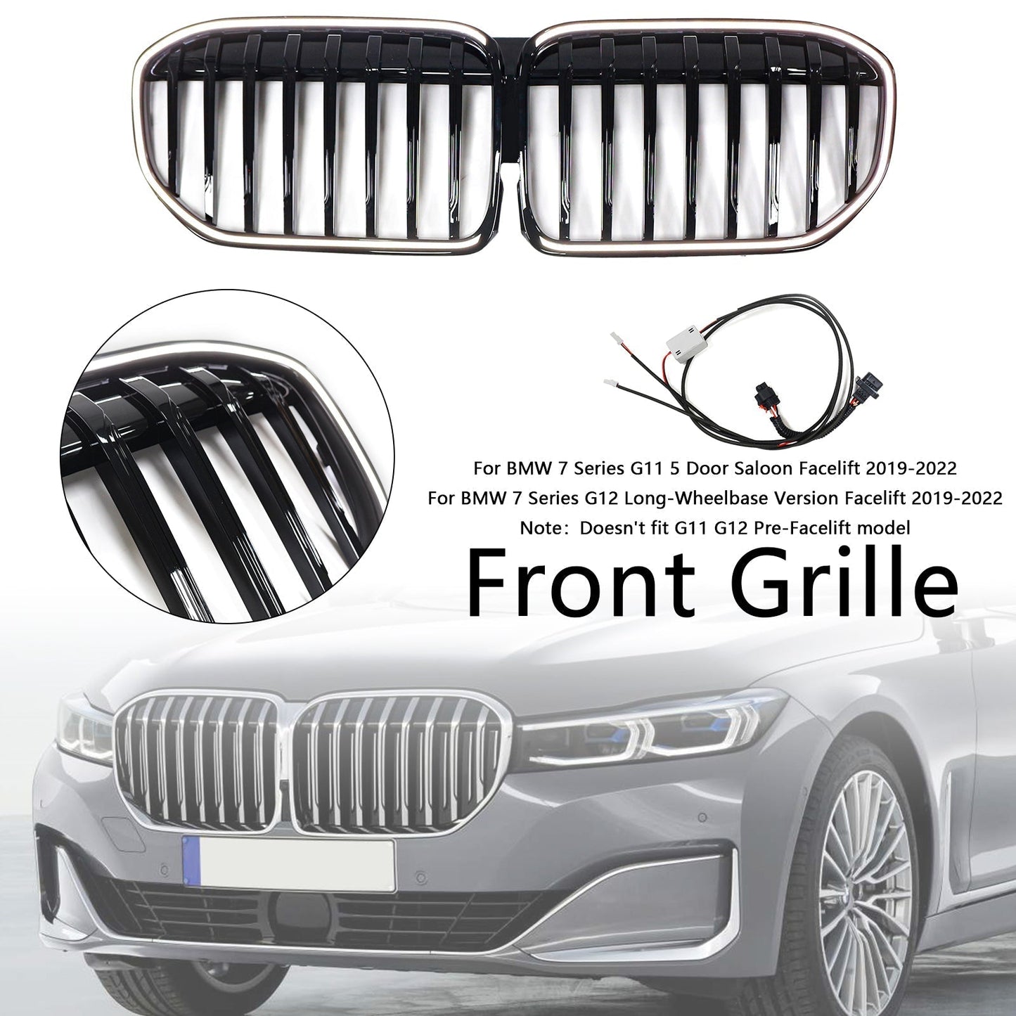 2019-2022 BMW 7 Series G11 G12 Single Slat Gloss Black Front Grill Grille