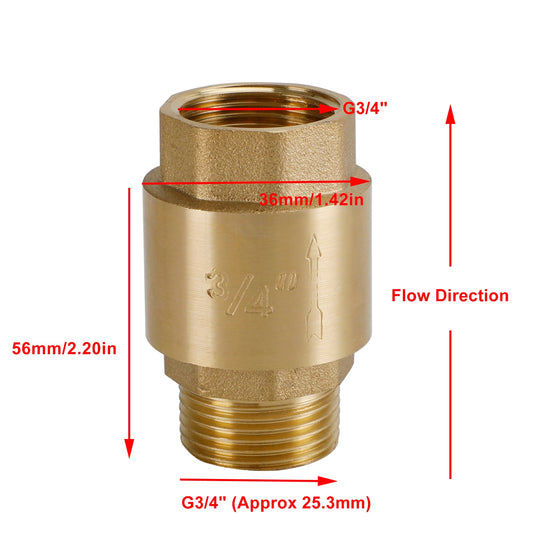 Brass Check Valve G1/2" G3/4" G1" M To F Thread Non-Return Backflow Prevention, G3/4"