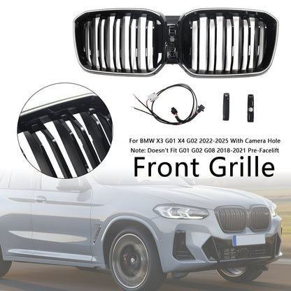 BMW X3 G01 / X4 G02 2022-2025 Black Kidney Front Grill Air Intake Radiator Bumper Grille W/ LED Strip Light