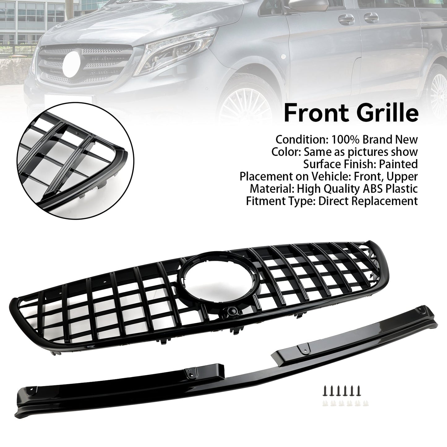 2015-2019 Mercedes Benz Vito W447 111CDI 114CDI 116CDI 119CDI GT Stlye Front Bumper Grill Gloss Black Grill