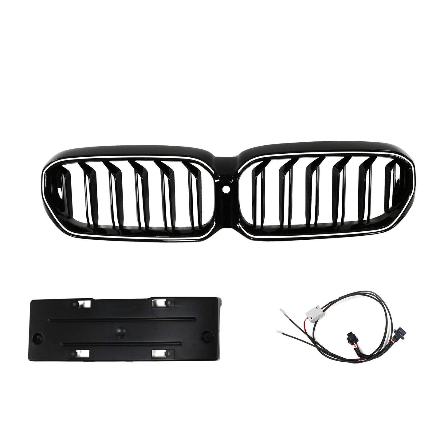 2021-2024 BMW 5 Series G30 G38 Double Slat Kidney Grille Front Bumper Replacement Gloss Black Grill With LED Strip