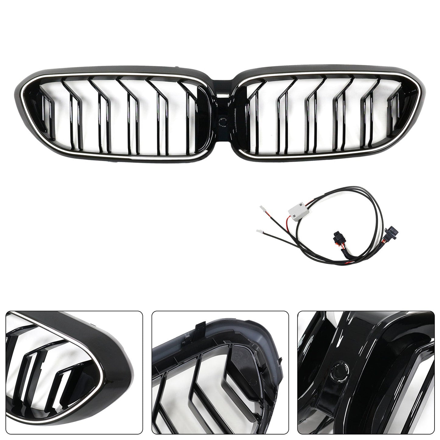 2017-2020 BMW 5 Series G30 G31 Front Kidney Black Grill Air Intake Radiator Double Slat Grille W/ LED Strip Light
