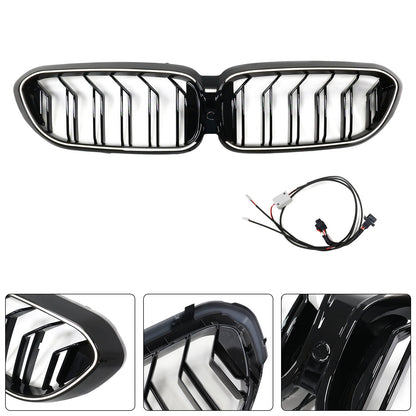 2017-2020 BMW 5 Series G30 G31 Front Kidney Black Grill Air Intake Radiator Double Slat Grille W/ LED Strip Light