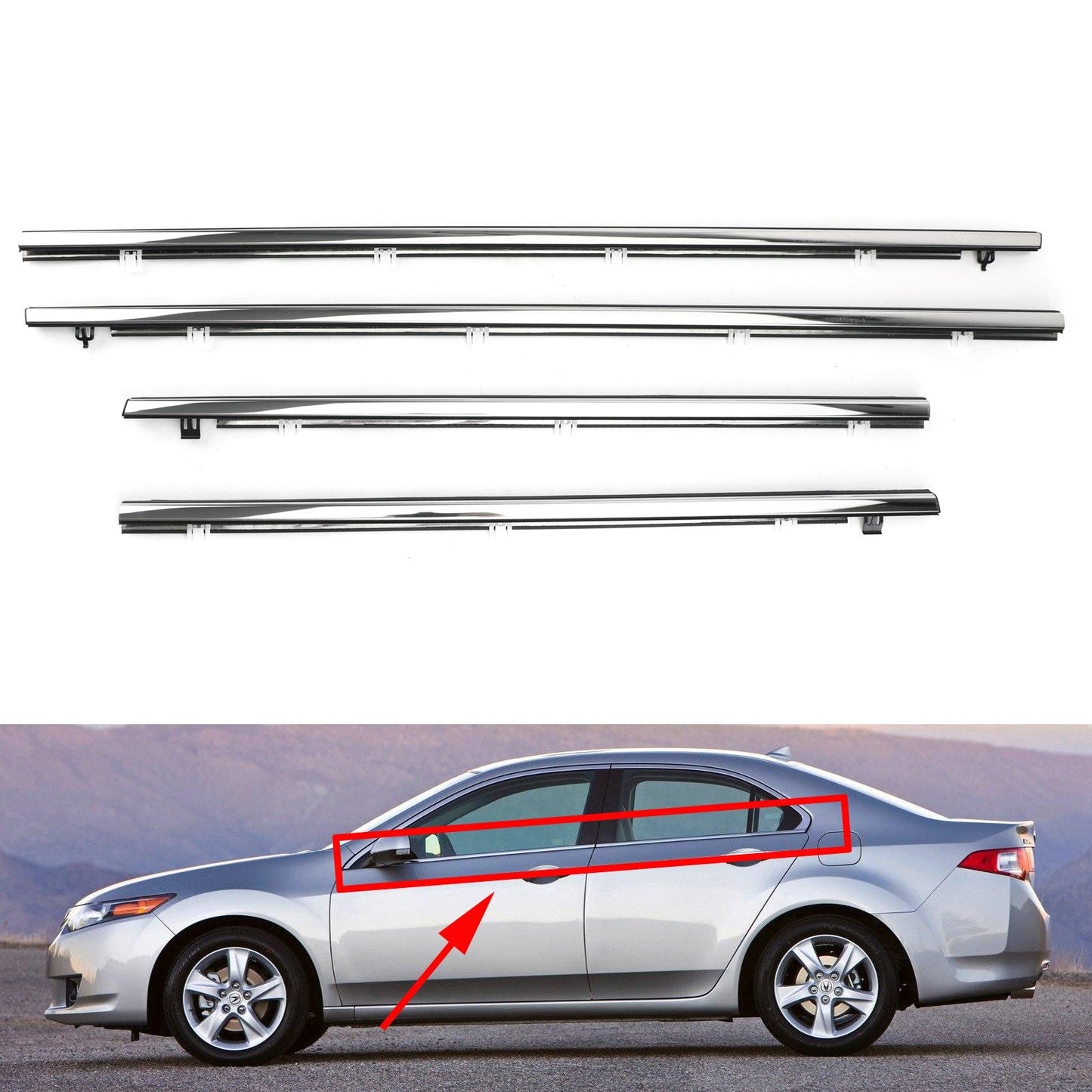 2009-2014 Acura TSX 4PCS Car Outside Window Weatherstrip Seal Belt Moulding 72410-TL0-003