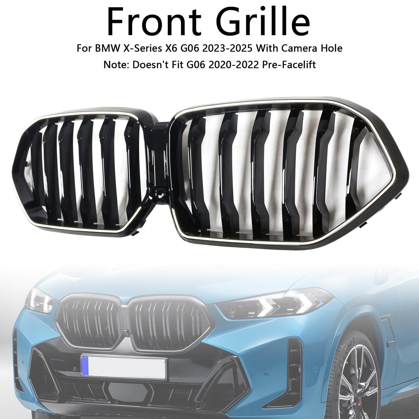 2023-2025 BMW X6 G06 M60i Black Front Bumper Grille Grill W/Camera Hole