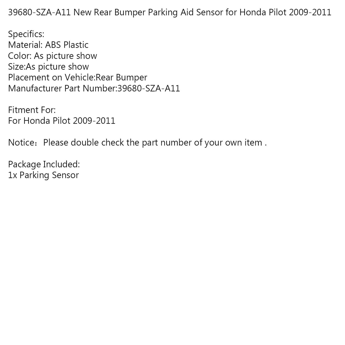Capteur d'aide au stationnement arrière 39680-SZA-A11 pour Honda Pilot 2009-2011