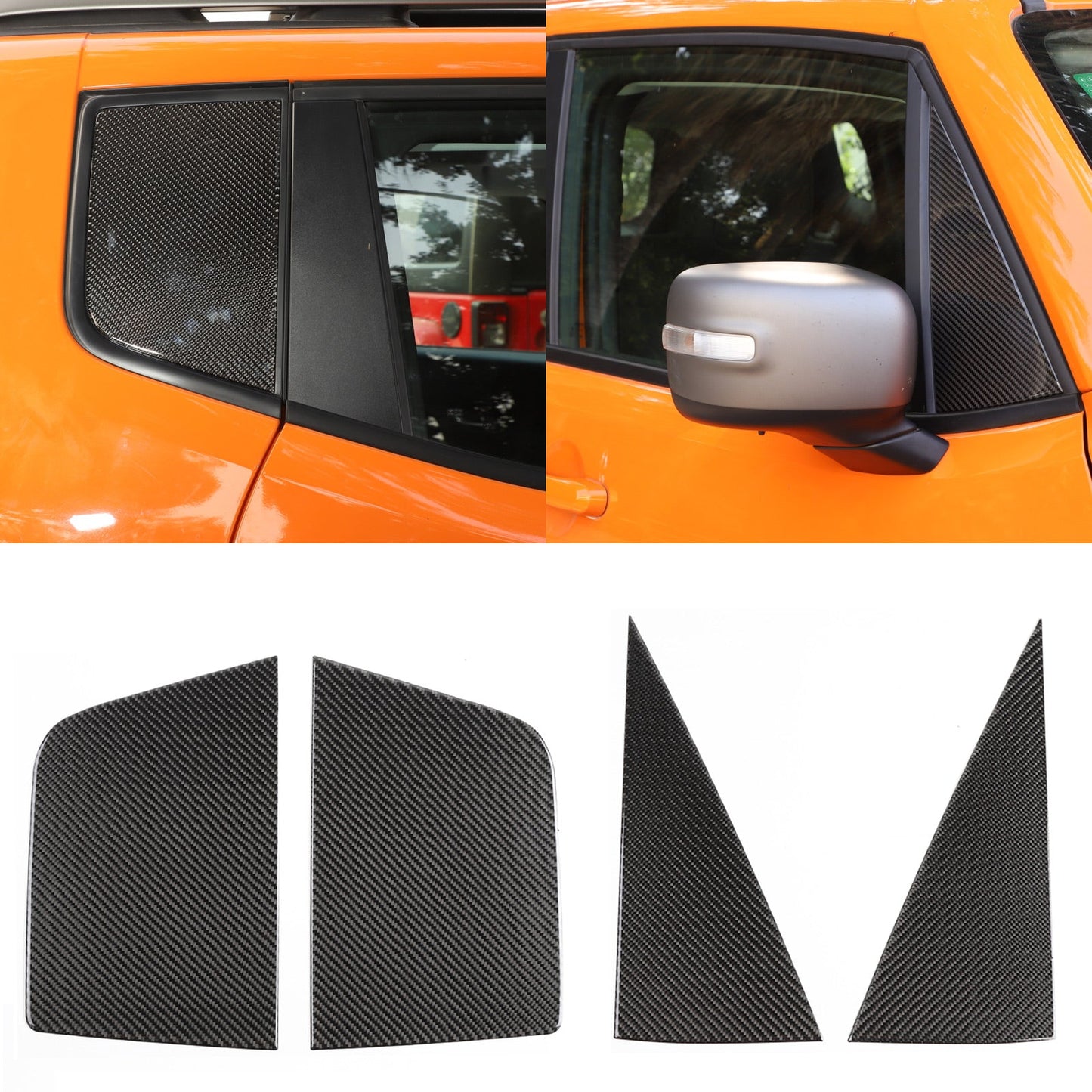 Carbon Front+Rear Triangular Window Glass Plate Trim Renegade 2016-2019
