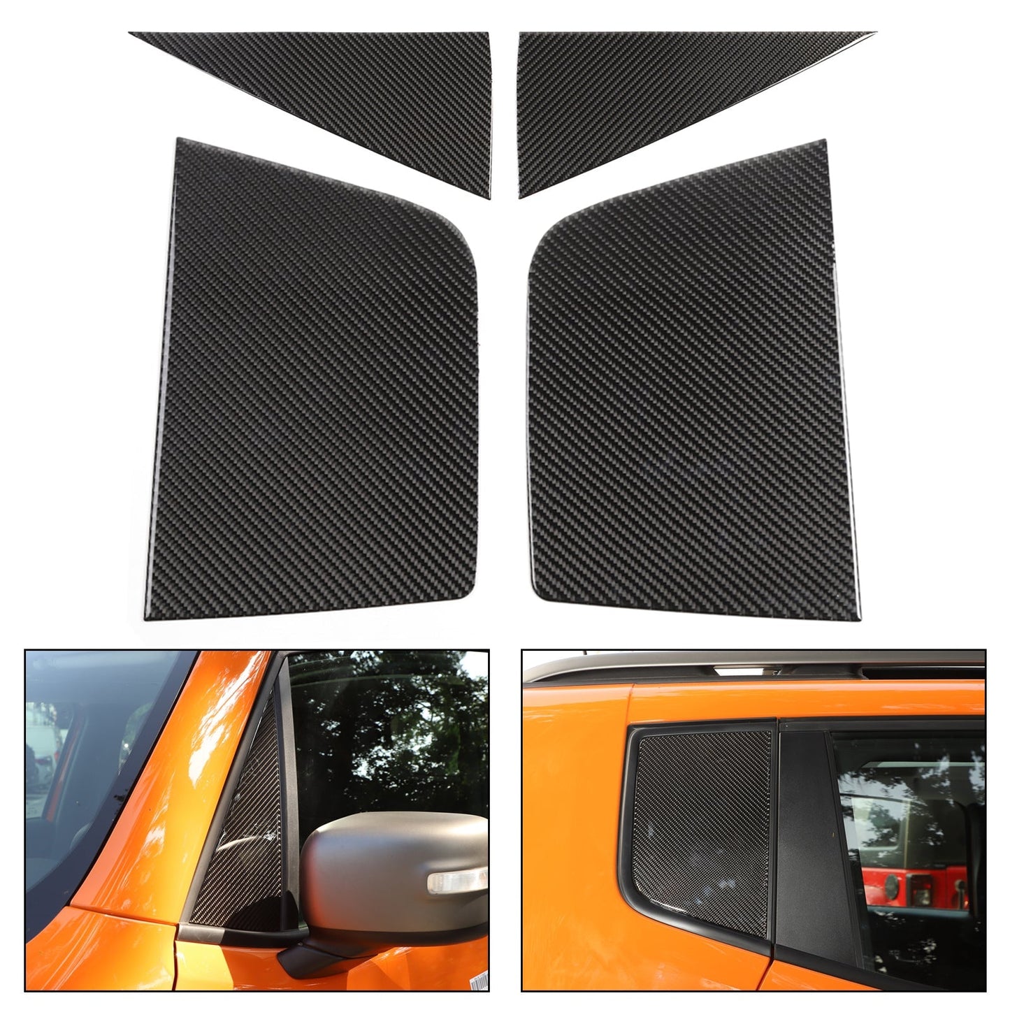 Carbon Front+Rear Triangular Window Glass Plate Trim Renegade 2016-2019