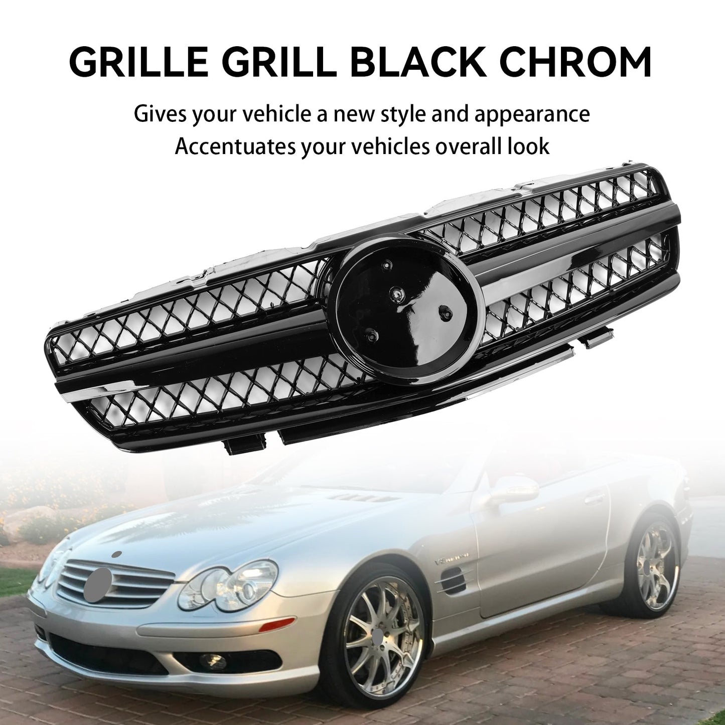 2002-2006 Mercedes Benz R230 SL Class SL350/500/600/SL55/65 1 Fin Star Grill black Chrome Grille