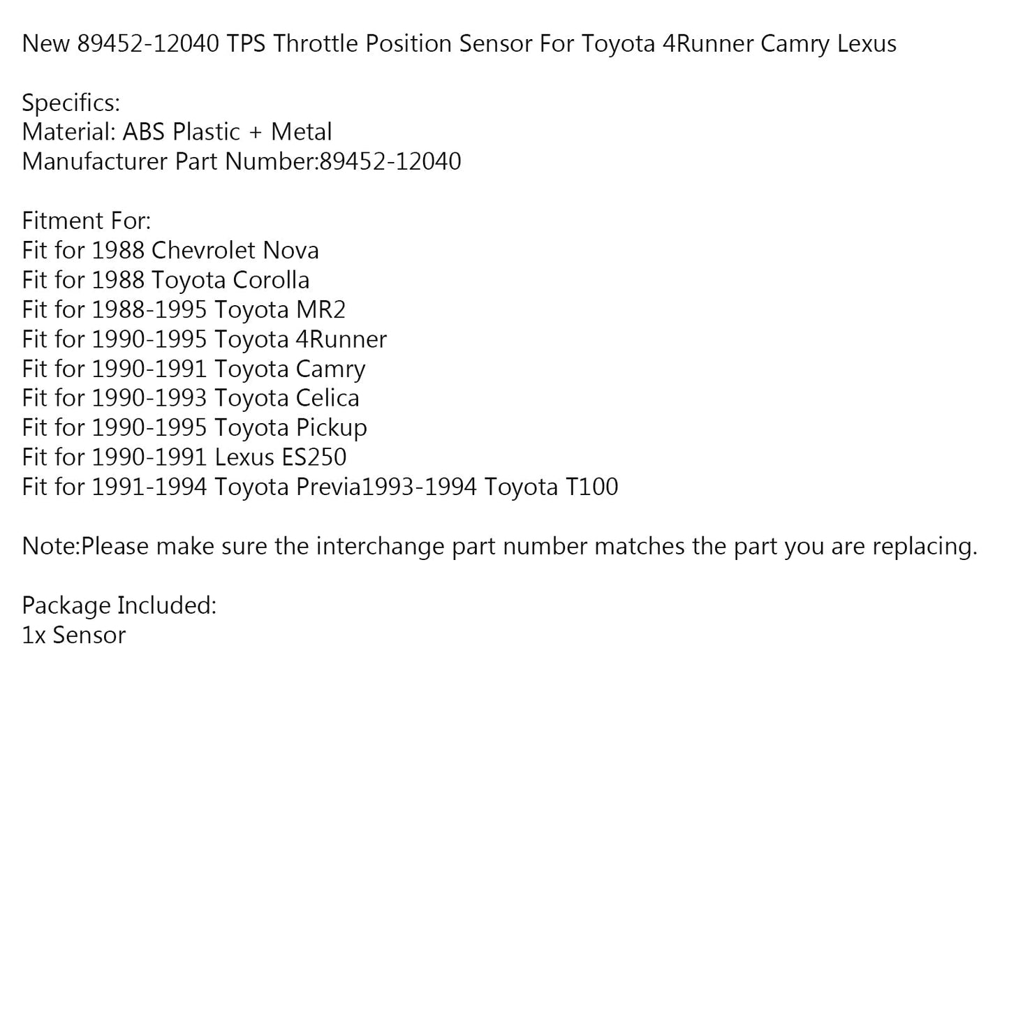 Capteur de position du papillon des gaz TPS 89452-12040 pour Toyota 4Runner Camry Lexus