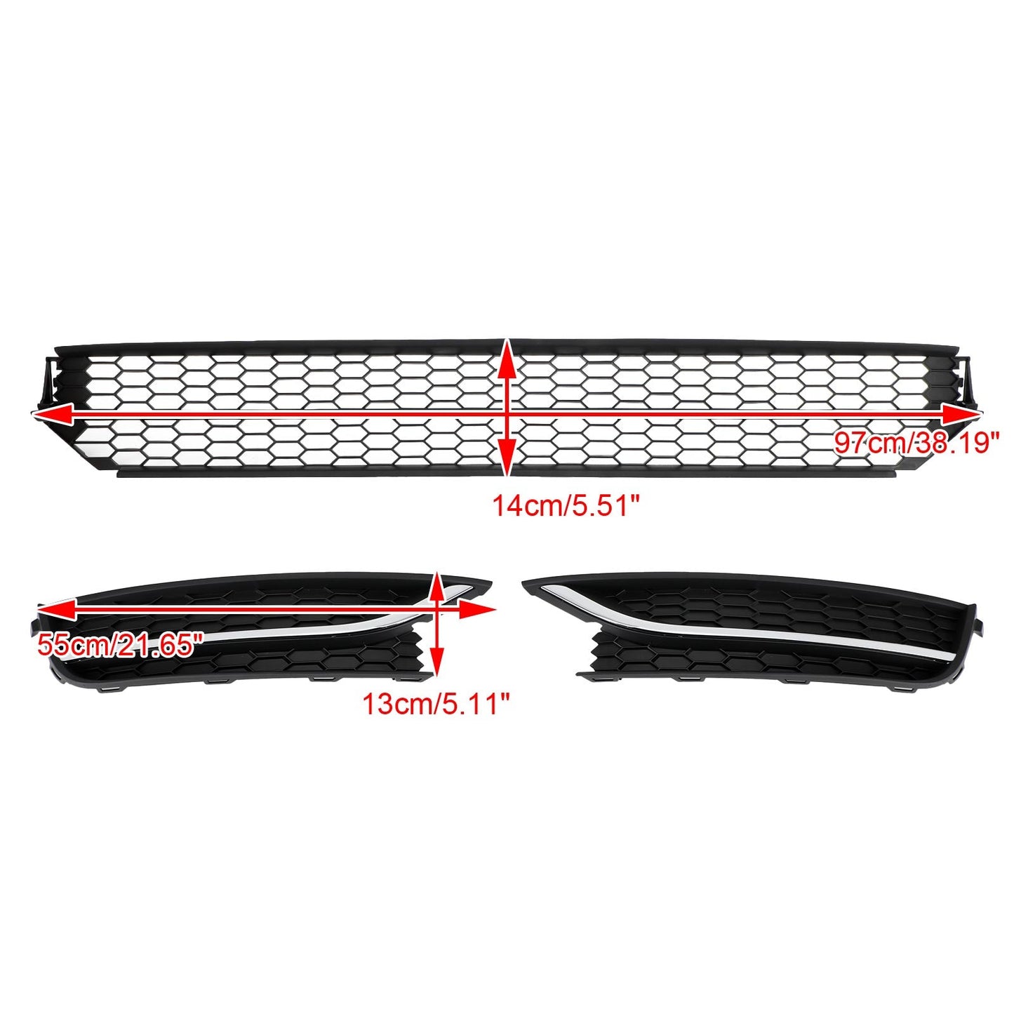 Volkswagen 2012-2015 Passat 5618536779B9 VW1036126 Front Lower Grille + Fog Light Cover W/O Hole Combo Set