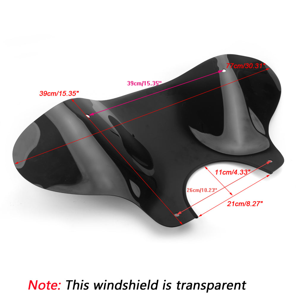 Pare-brise universel pour moto avec guidon de 7/8" ou 1" et kit de montage, noir